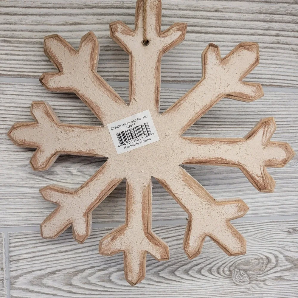 2 Honey‎ And Me Snowflake Ornaments Wooden Christmas Holiday Primitive Rustic